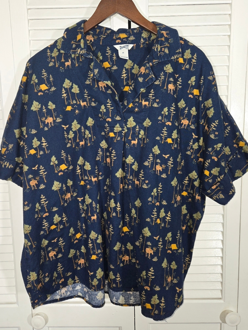 Duluth Trading Co Popover Short Sleeve Camping Theme Flannel Relaxed Shirt 1X